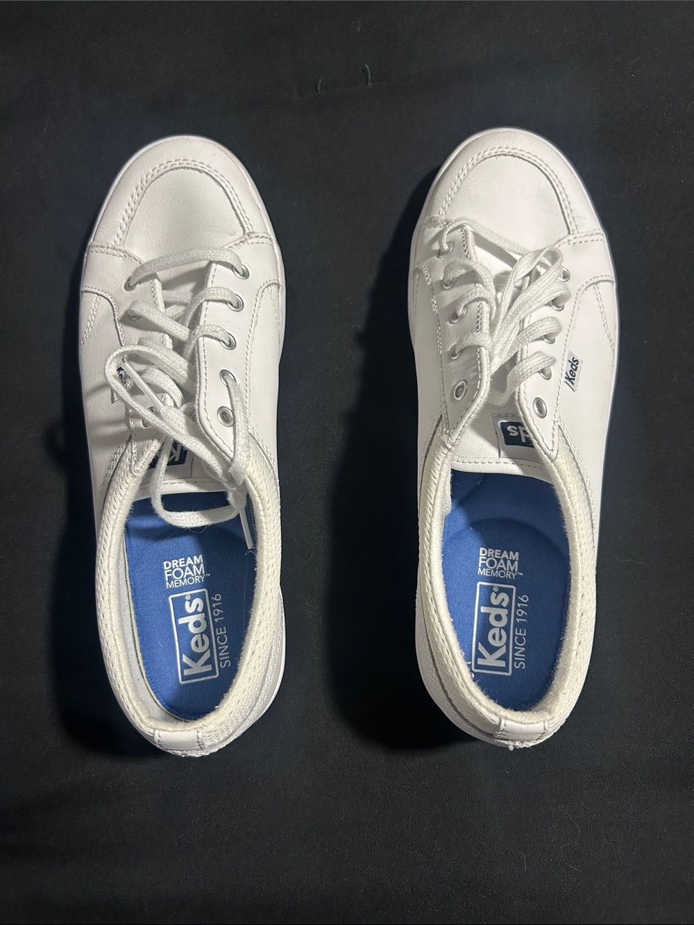 Keds White Leather Sneakers with Blue Insole